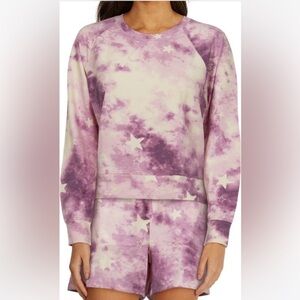 WILDFOX SLEEP Long Sleeve Top & Shorts Pajamas, Tie Dye Stars, Large, NWT